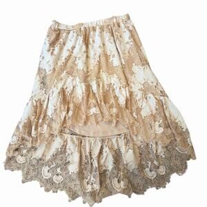 Y2K Fairy Whimsical Adiva Asymmetrical Hi-low Midi Skirt Lace Floral Size M